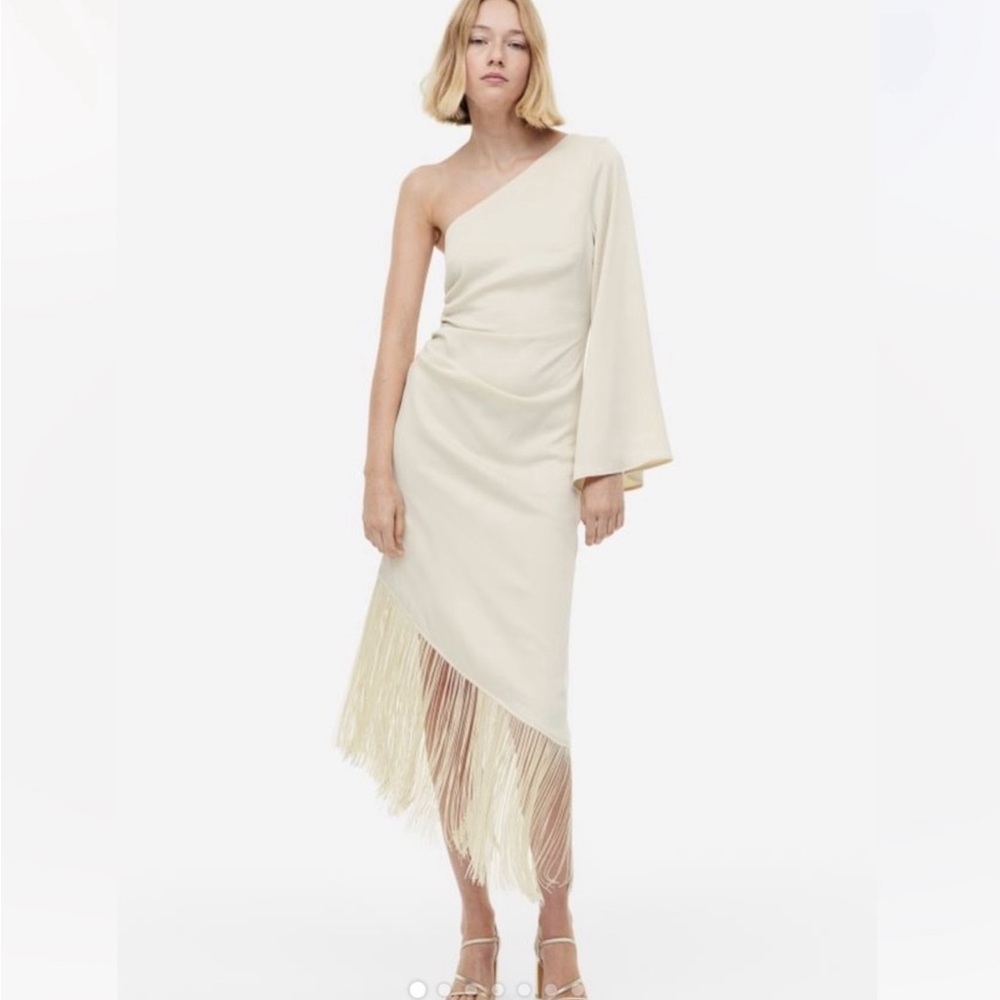 One shoulder Midi  Satin Dress with thread